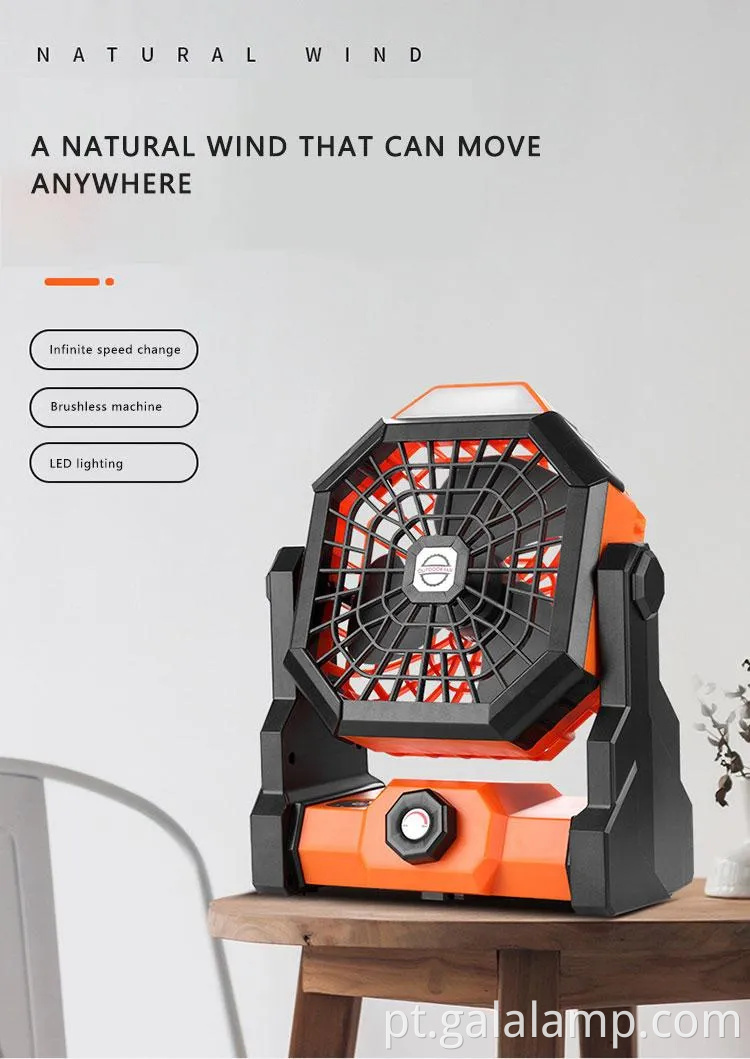 Fã de acampamento portátil com grande função de vento e carregamento